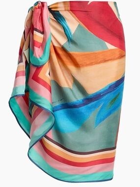 FARM Rio Multicolor Abstract Print Swim Sarong – Coral, Teal, Blue & Peach